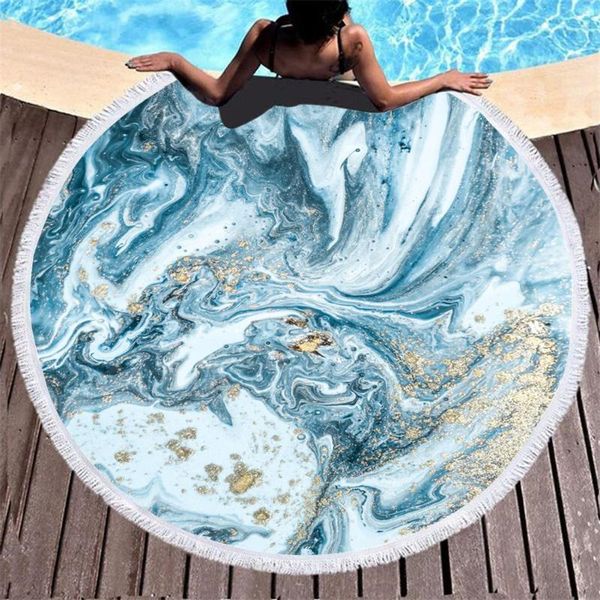 

towel fashion marble pattern summer round beach with drawstring storage bag sports bath shower towels tassel