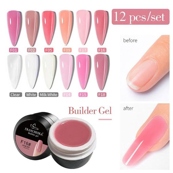 

nail gel 15ml 12 colors extension odorless safe white clear quick building for nails finger prolong form tips manicure, Red;pink