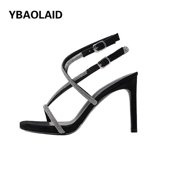 

dress shoes 2021 summer rhinestone stiletto sandals fashion word with cross chain anklet straps all-match, Black