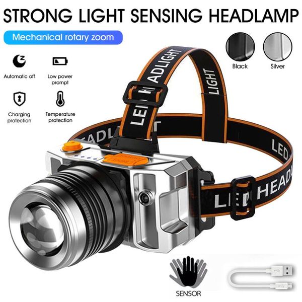 

downlights headlamp 3-mode led waterproof rechargeable headlight head torch with rotary zoom outdoor fishing cycling tools