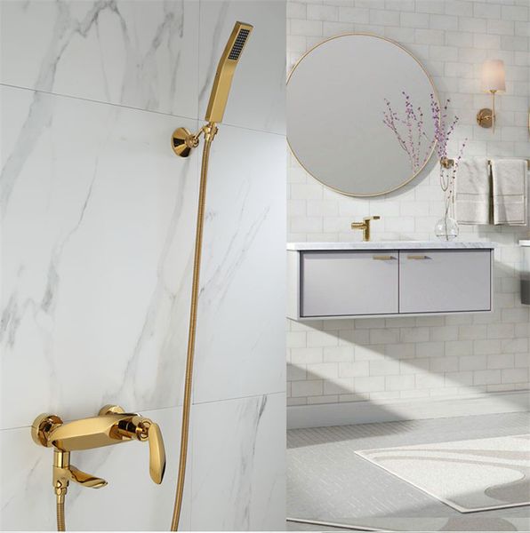 

2021 new bathtub set wall mounted gold faucet, bathroom cold bath and shower mixer tap brass 23q9
