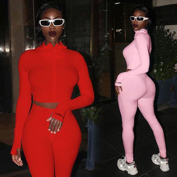 

women's two piece pants fashion solid color zipper sports long sleeve two-piece suit sportswear large size casual, White