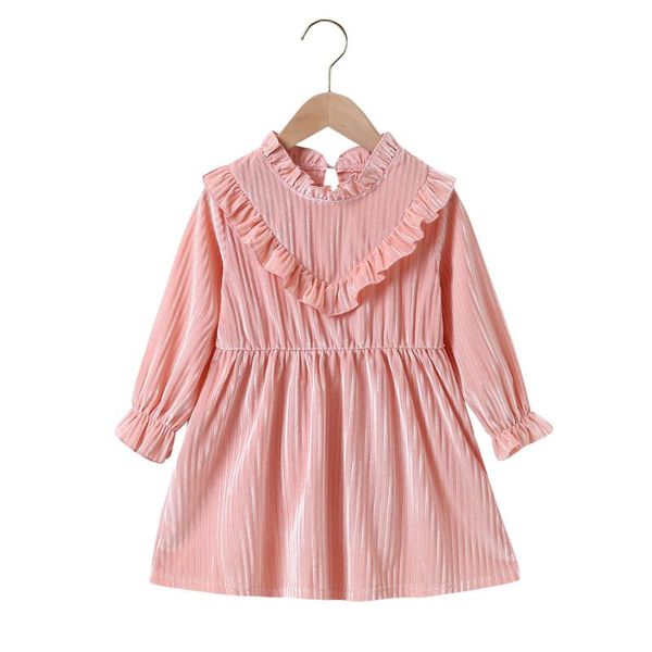

girl's dresses 1-6t childrens clothing autumn products girl cute sweet pink long-sleeved solid color lotus leaf collar princess dress, Red;yellow