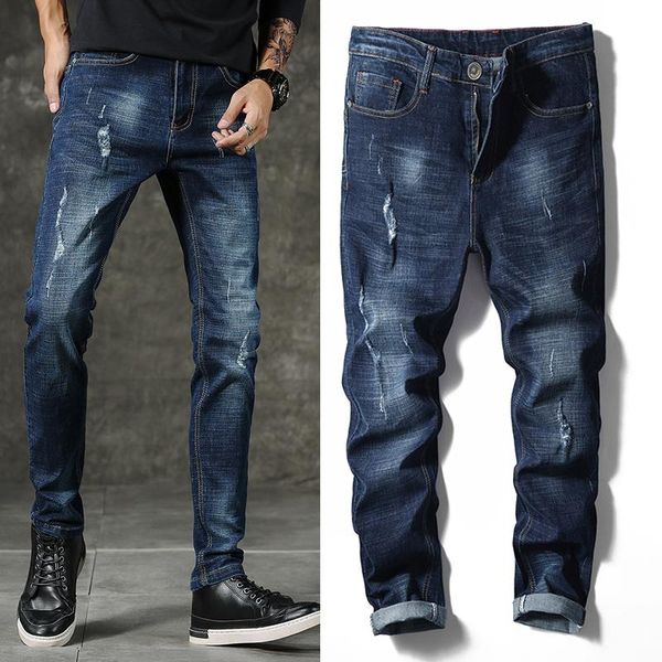 

men's jeans jeans, boys' slim-fit pants, trendy brand elastic trend korean version of the autumn and winter long trousers, Blue