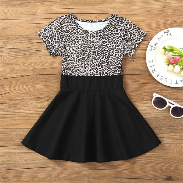 

baby girls summer girl dress short sleeve leopard print birthday party ball clothes children cotton princess, Red;yellow
