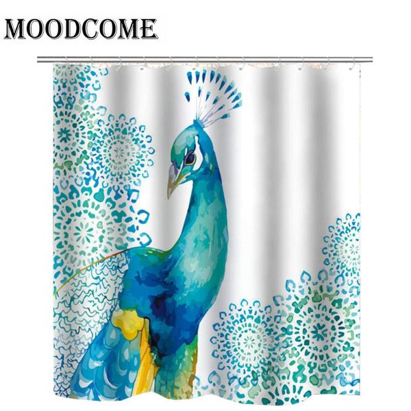 

shower curtains blue peacock curtain fabric drop polyester long bathroom 200 cm