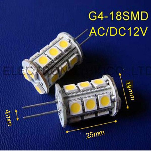 

bulbs 50pcs/lot ac/dc12v 3 chips 18smd g4 led crystal light
