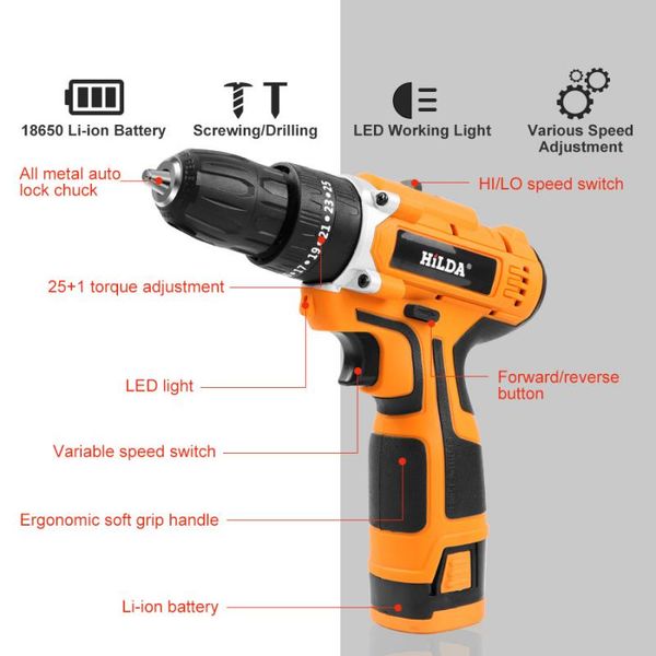 

professiona electric drills wireless brushless impact screwdriver power driver with lithium-ion battery home diy keyless tool drill