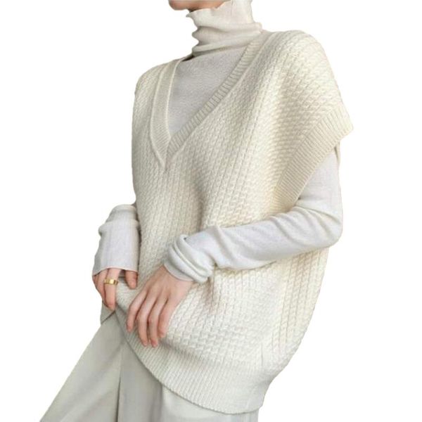 

women's sweaters vest knitted v-neck waistcoat spring autumn loose sweater womens vests winter outerwear plus size, White;black