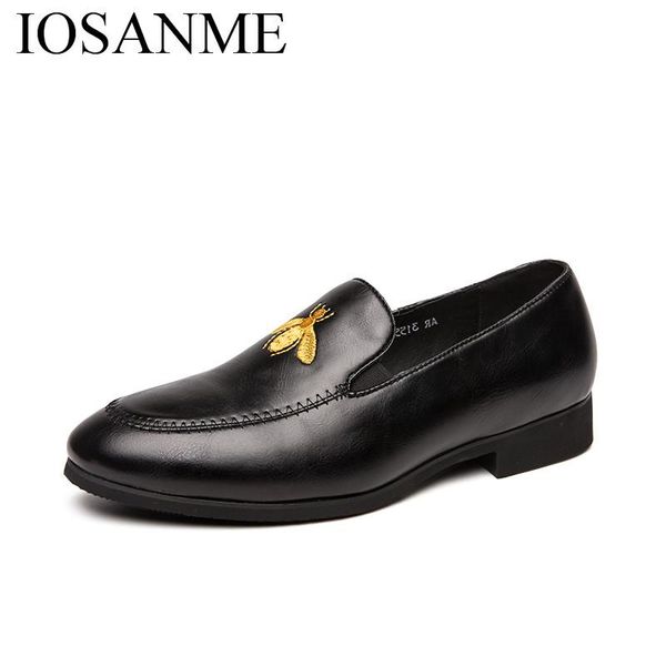 

dress shoes elegant italian men leather designer formal male business footwear work wedding slip on moccasins homme, Black