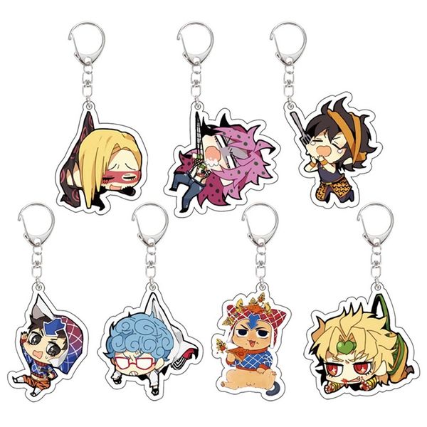 

anime jojo bizarre adventure keychain acrylic figure kujo jotaro yoshikage caesar pendent keyring collection gift, Silver
