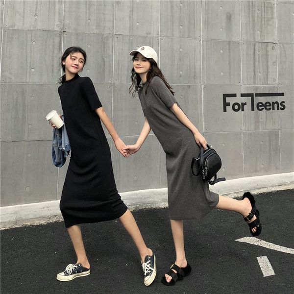 

2021 new slim t shirt women summer bodycon long basic casual 4mb8, Black;gray