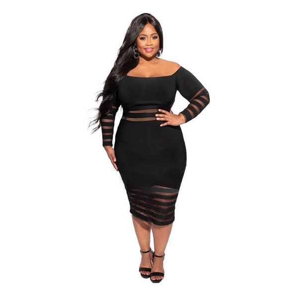 

2021 spring and summer plus size women's hip black plus size dress in europe and america, Black;gray
