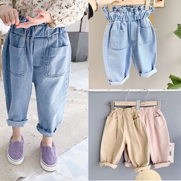 

2021 new spring summer baby girls high waist jeans pants kids clothes cotton casual children trousers teenager denim boys clothing zup0, Blue