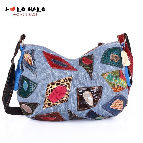 

evening bags fashion crossbody female retro shoulder women's wallet denim blue genuine leather splicing purses and hadbags 2021