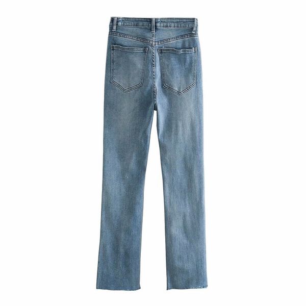 

new women ny flare jeans mid waist ankle length denim pants 2021 spring female trousers wy9w, Blue