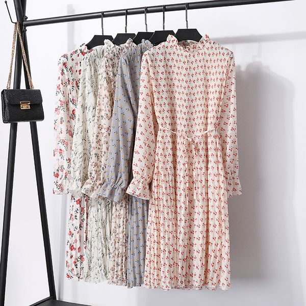 

ms. 2021 spring and the new small dress of thin floral chiffon ladies dressed in frilly women's high-quality s3ui, Black;gray