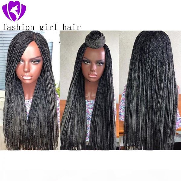 

new style africa american braids style ombre grey synthetic lace front wig long braid lace wigs for women braided box braids wig, Black;brown