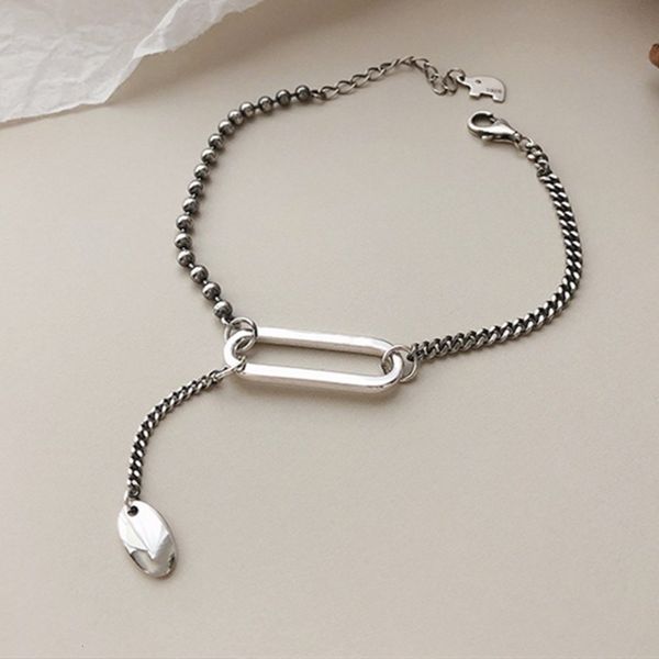 

bracelet thai silver geometric oval bracelet women's japanese korean version ins niche design make old 0-shaped personality jewelry, Golden;silver