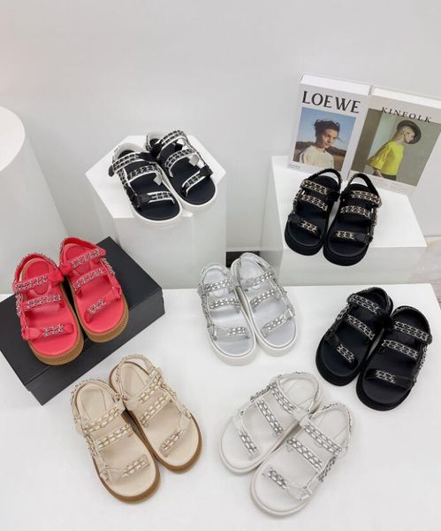 

2021 luxury designer a1 women sandals summer leisure leather chain thick-soled height-enhancing solid casual shoes all-match fashion with bo, Black