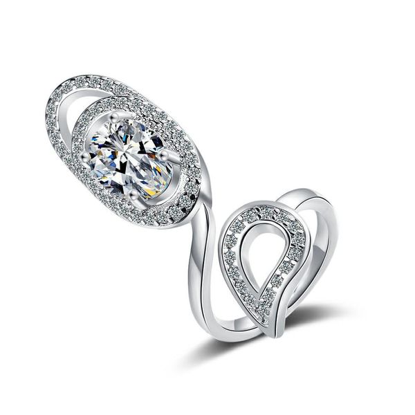 

luxury clear cubic zirconia crystal leaf opening finger band rings for women girl statement nail ring party jewelry supplies, Golden;silver
