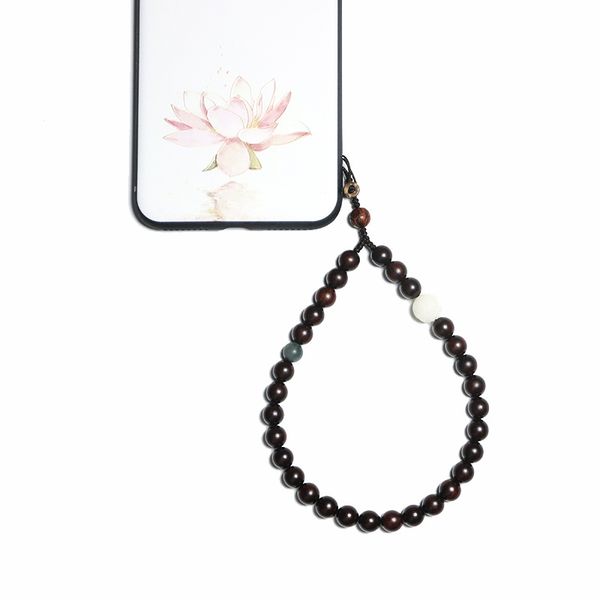 

chinese element short mobile phone hanging chain original design leafy red sandalwood mobile phone shell hanging chain lanyard detachable ha