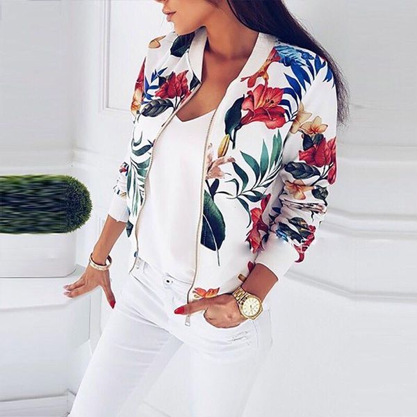 

women's jackets print bomber jacket women flowers zipper up retro coat spring 2021 summer long sleeve basic size short biker female, Black;brown