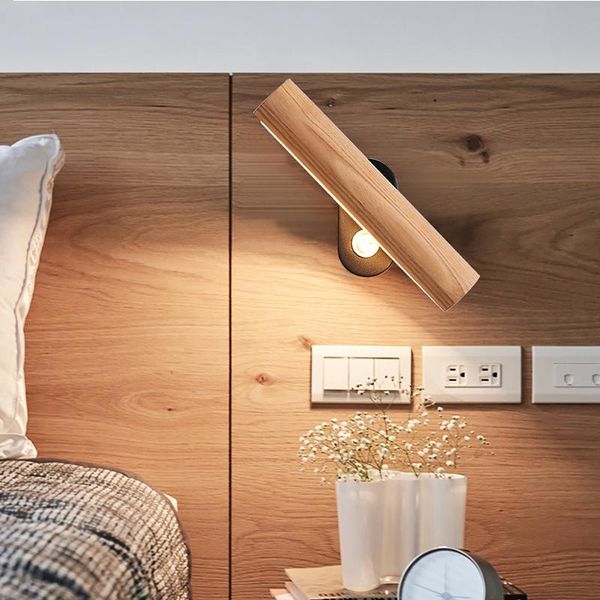 

wall lamp nordic bedroom bedside creative personality rotating modern minimalist solid wood aisle study living room