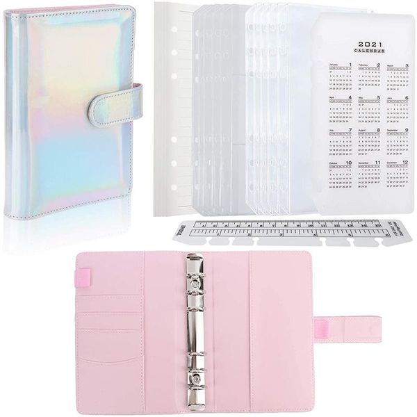 

gift wrap ppyy-a6 pu leather notebook binder sets with 6-round ring cover, a6 bookmark ruler and calendar board