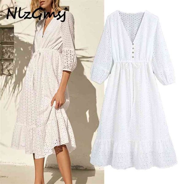 

dres cutwork embroidery ruffle midi woman summer adjustable drawstring waist party vestidos 03 210628, Black;gray