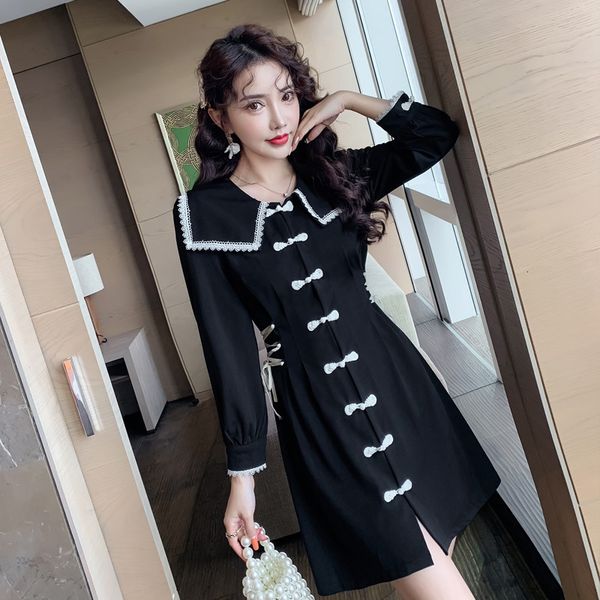 

autumn spring fashion fresh chinese style black formal temperamental office lady cute mini a-line dress br6h, White;black