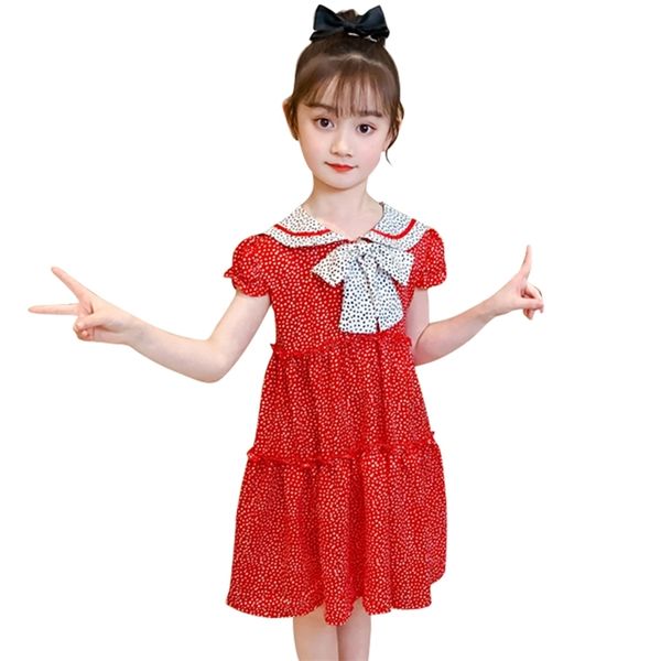 

girl summer dresses big bow girls' dot pattern children party patchwork girls costumes kids 210528, Red;yellow