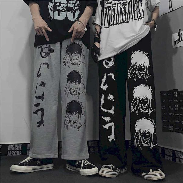 Herbst Männer und Frauen Lässige Hose Studenten Koreanische Winter Cartoon Anime Lose Wild Gerade Wide-Bein Hosen Trend Cool Guy 210526