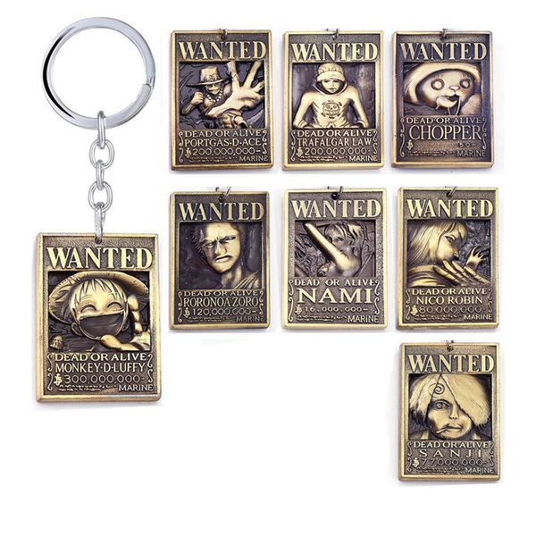 

one piece wanted monkey d luffy chopper sanji nami nico robin roronoa zoro ace trafalgar law alloy keychain keyring key chains, Silver