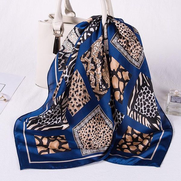 

scarves 2021 luxury silk scarfs women leopard printed satin square head scarf headwraps hair band neck kerchief bandana foulard, Blue;gray