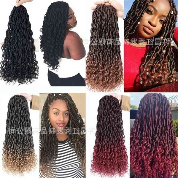 

fiber crochet wig chemical receiving barrel 18 inch godess faux locs curl2, Black