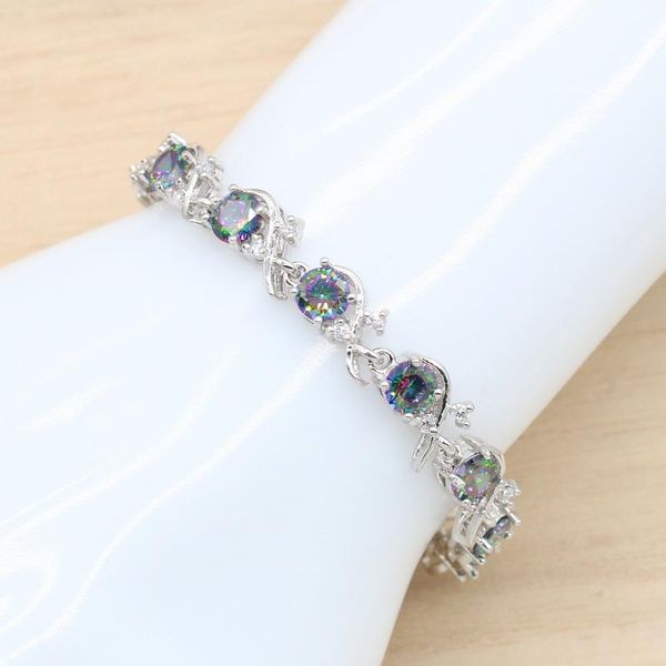 

link, chain dubai 4 colors available multicolor zirconia silver color bracelet for women birthday wedding jewelry gift 18cm, Black