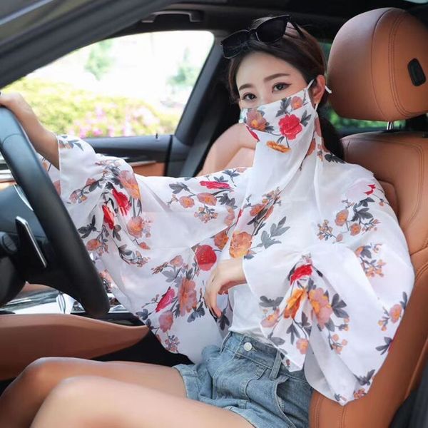 

designer sunscreen ice silk anti ultraviolet shawl veil set summer driving and cycling cape female, Blue;black