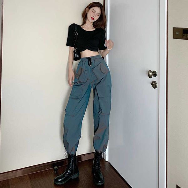 

summer high waist loose cargo pant streetwear trousers vintage straight harajuku 210531, Black;white
