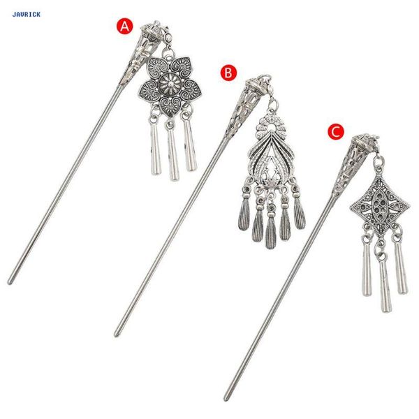 

hair clips & barrettes javrick 2021 retro hairpin chinese stick vintage tassel floral headwear antique, Golden;silver