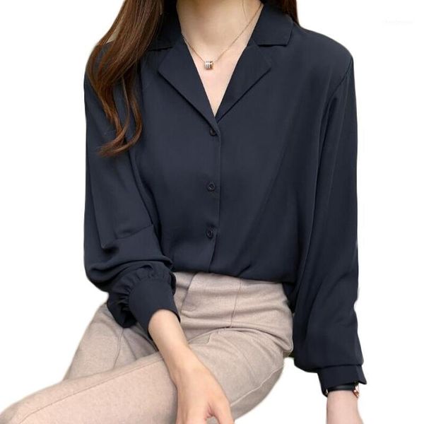 

vintaeg chiffon blouse women shirts long sleeve turn-down collar korean loose blouses plus size blusas mujer women's &, White