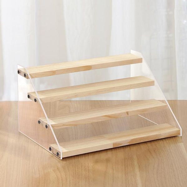 

hooks & rails multipurpose display riser rack stand clear wooden 2/3/4-tier step shelf dolls