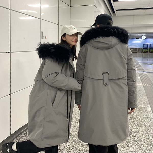 

2021 winter thick jacket men's parka warm fashion casual fur collar hooded men wild long coat mens overcoat m-3xl bfzk, Black
