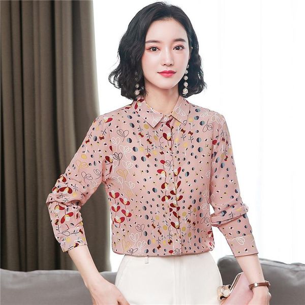 

women's blouses & shirts korean fashion silk women satin long sleeve dot pattern office lady blusas largas plus size womens, White