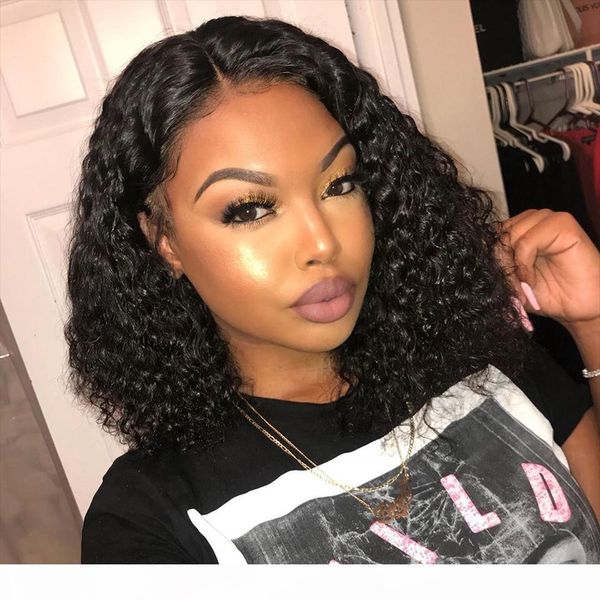 

short curly human hair wig bob kinky curly wig brazilian remy hair for women pre-plucked deep wave wigs, Black