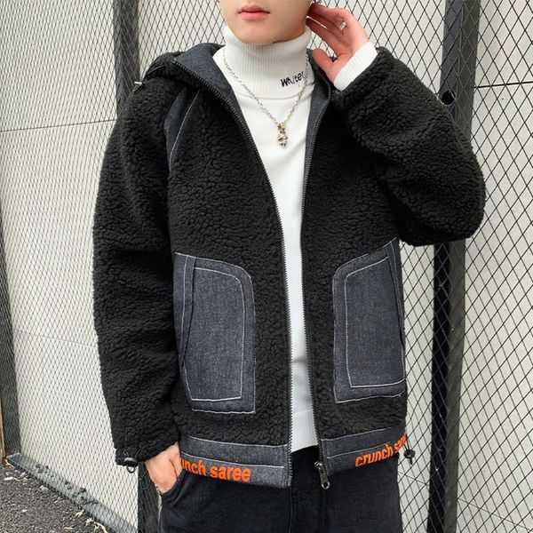 

winter new korean fashion jacket casual coat hooded men's cashmere cotton padded, Black;brown
