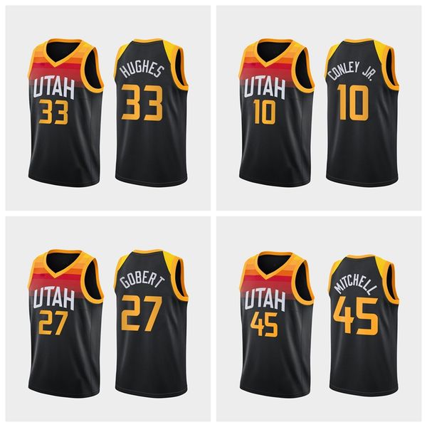 

utah's jazz's basketball jersey mike conley jr. rudy gobert donovan mitchell bojan bogdanovic emmanuel mudiay custom black jerseys, Black;red