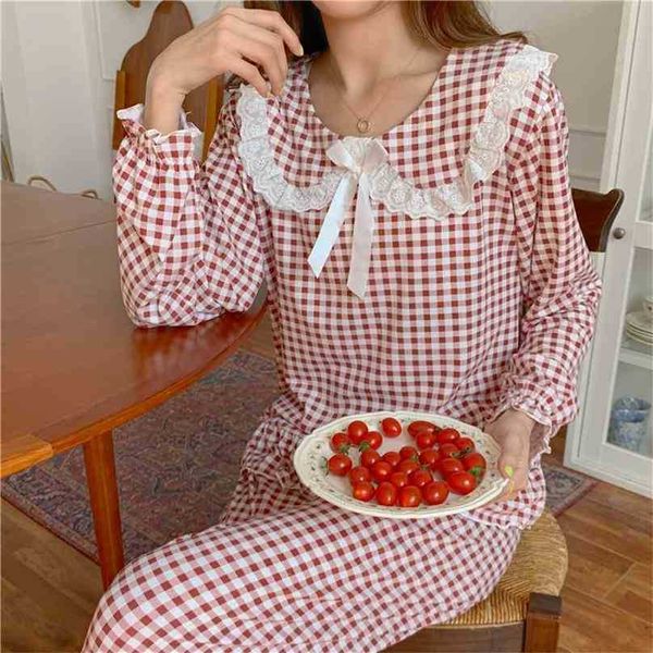 

sweet soft loose all match sleepwear princess plaid homewear casual geometric femme pajamas sets 210525, Black;red