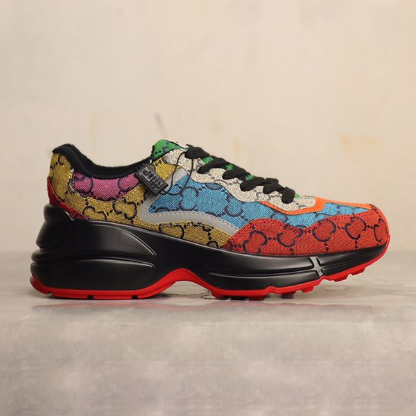 

rhyton casual shoe men women designer sneakers 620185 99wf0 4371 vintage shoes fashion designers chaussures ladies reflective trim sneaker, Black