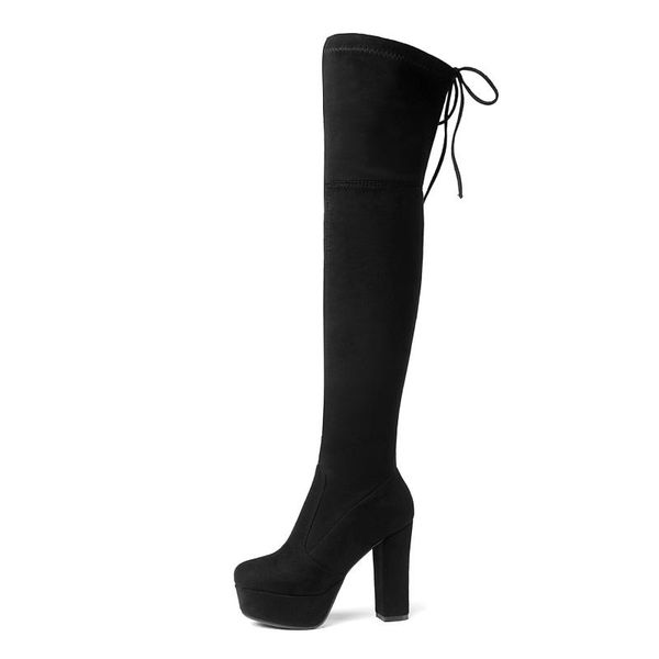 

boots miaoguan 2021 over the knee women faux suede thigh high platform stretch slim ladies women's winter, Black